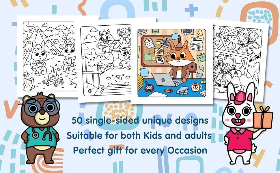 50 single-sided unique designs. Suitable for both kids and adults. Perfect gift for every occasion.