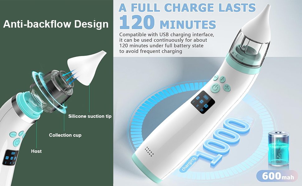 4de14953-a97f-4ba6-8405-3a6f409f17fd.__CR0,0,970,600_PT0_SX970_V1___ Electric Nasal Aspirator Baby,Portable Baby Nasal Aspirator,Baby Nose Suckers Automatic Nose Cleaner with 2 Silicone Tips, Adjustable Suction 3 Level, Music and Light Soothing Function, Anti-Backflow
