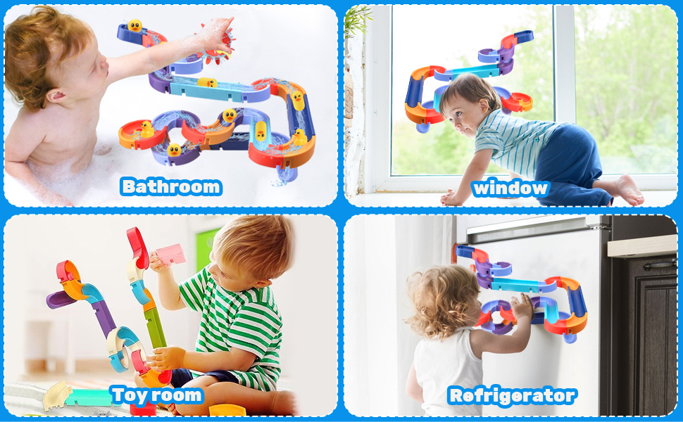 Vibbang Bath Toys for Toddlers, Baby Bath Toys Water Slide With Wind-Up Duck, Water Track Bathtub Toys, Interactive Ferris Wheel Bath Toys, Bath Duck Slide Toy, DIY Educational Watermill Toy (48 Pcs) 26 Baby Bath Toys Water Slide