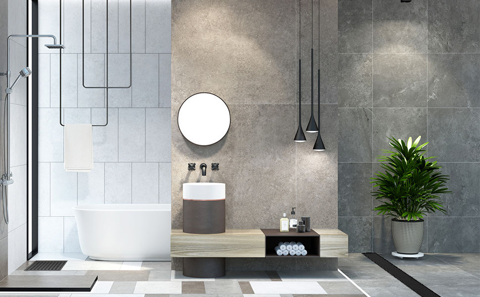 Dilvii 30 Inch Offset Linear Shower Drain Matte Black, Stainless Steel