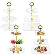 Jucoan 4 Pack 3-Tier Cupcake Stand, White Plastic Dessert Stand, Tiered Snack Fruits Cookies Serv...