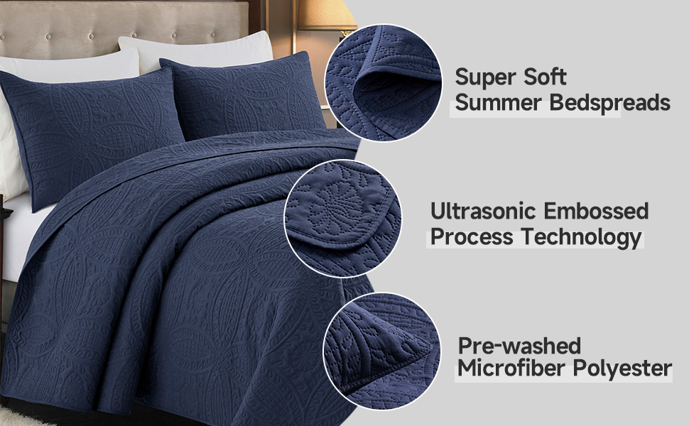 Safonory Quilt Bedspreads Full/Queen Size(90"x96", Navy