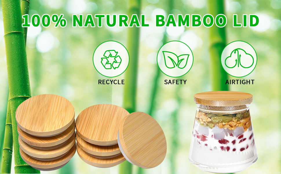 JinMi 8 Pack Oui Yogurt Jar Lids, Reusable Natural Bamboo