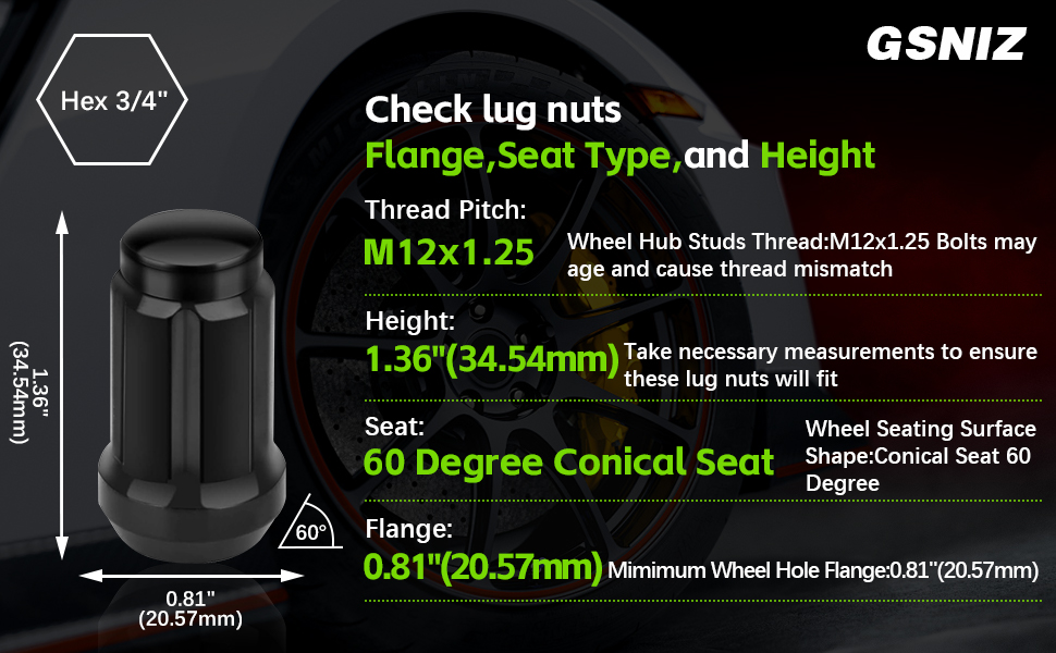 0 Black Closed End Bulge Acorn Lug Nuts 12x1.25 + 1 Key