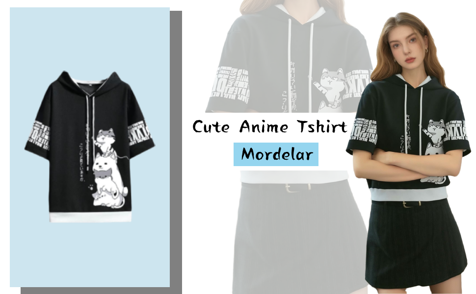 Men Women Y2K Hoodie T-Shirt, Japanese Kawaii Cute Anime