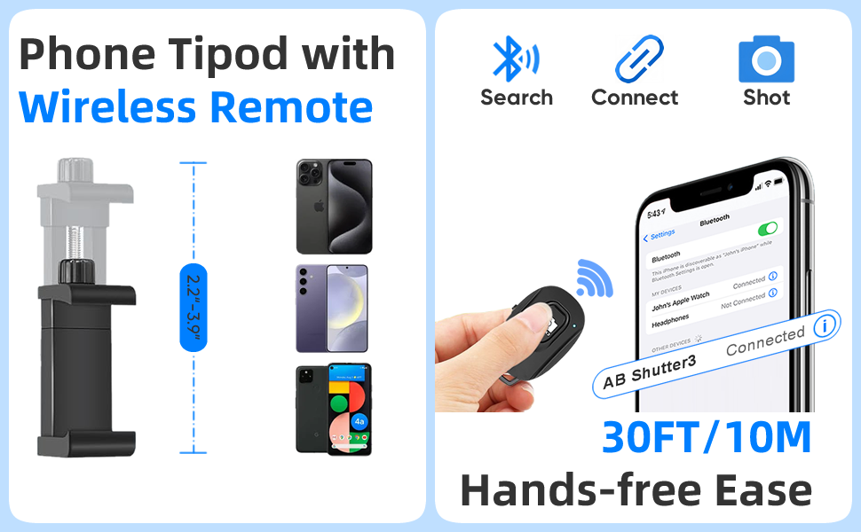 Extendable Cell Phone Tripod Stand with Wireless Remote and Phone Holder