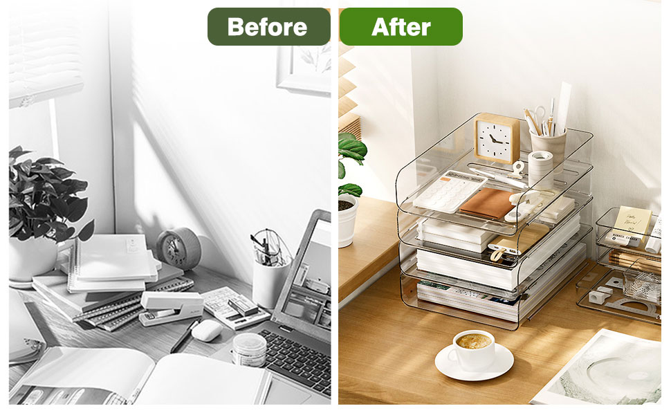 Stackable Clear Paper Trays Holder - Purilit Design Desktop