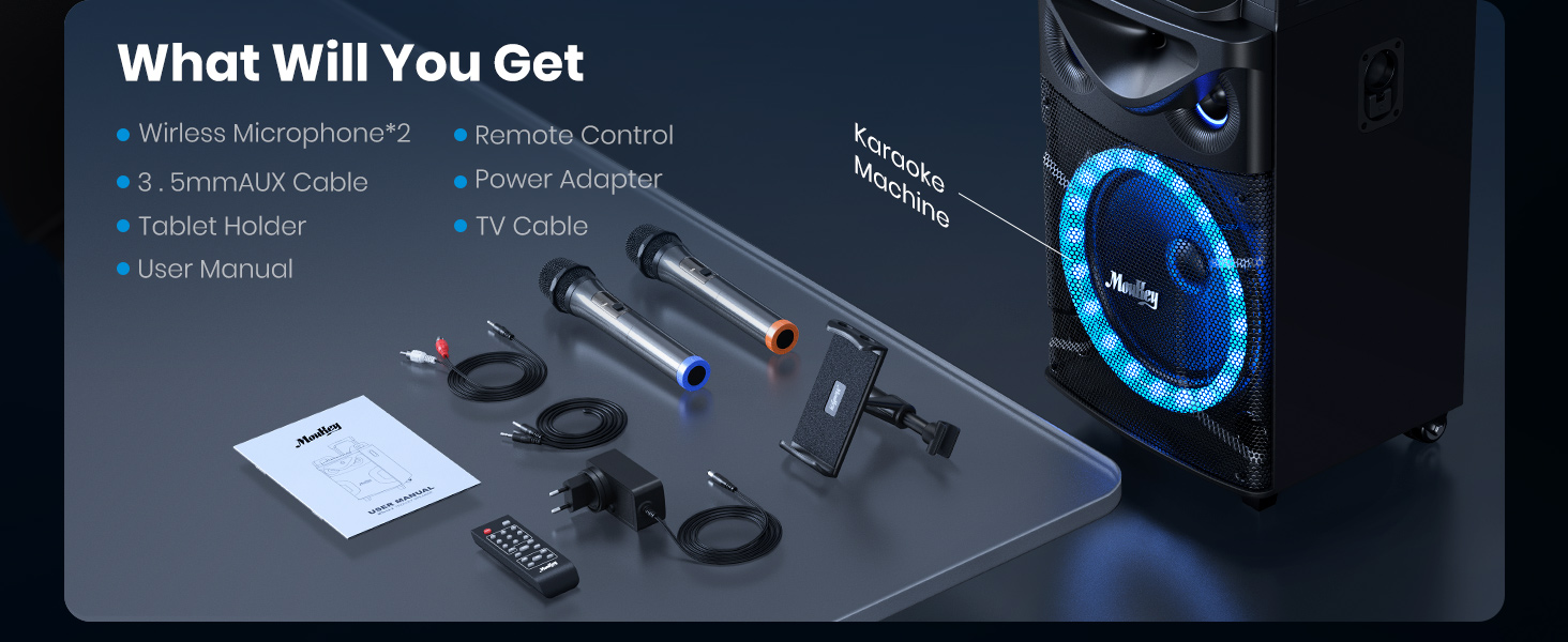 Moukey Karaoke Machine, 12" Woofer PA System, Portable