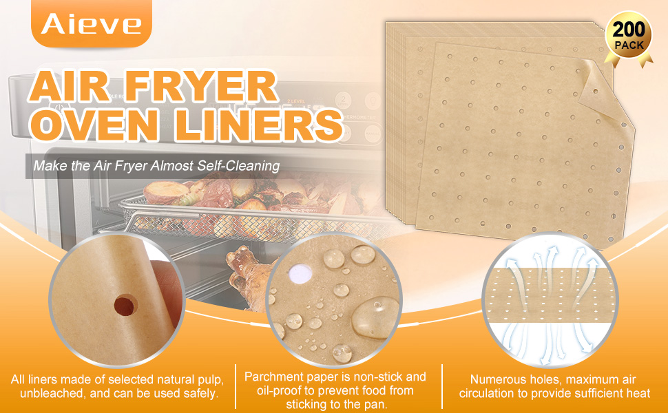 AIEVE 200 Pcs Air Fryer Liners for XL Air Fryer Ovens, 11x12 inches Nonstick