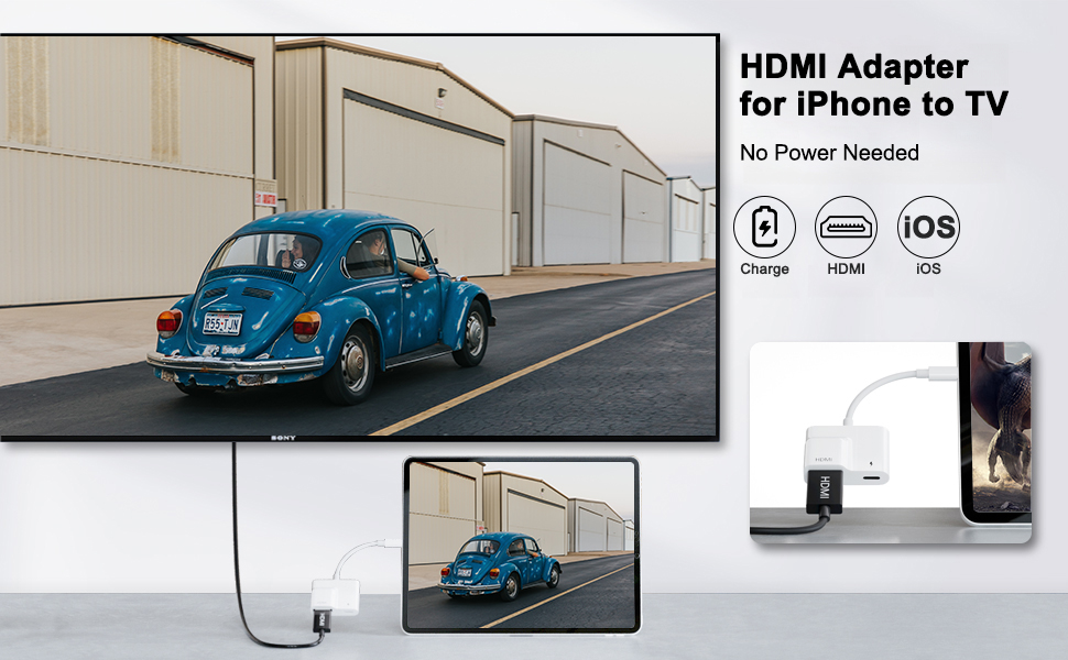 LXJADAP HDMI Adapter for iPhone to TV, 1080P iPhone to HDMI Sync Screen