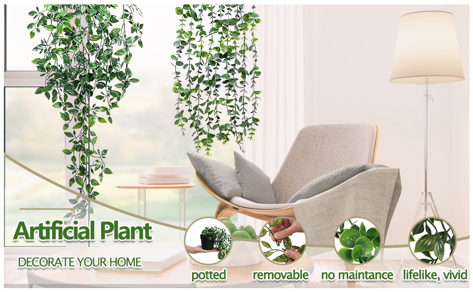 2Pcs Artificial Hanging Plants Potted Fake Mandala Snow Pea