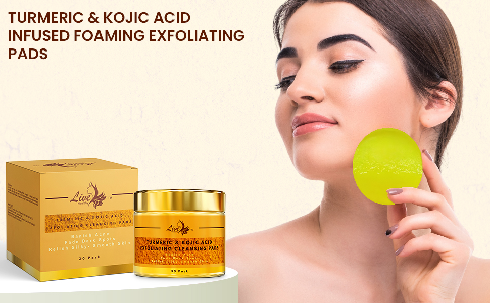 Live Healthy The Original Kojic Acid & Turmeric Cleansing Pads Exfoliating, Facial