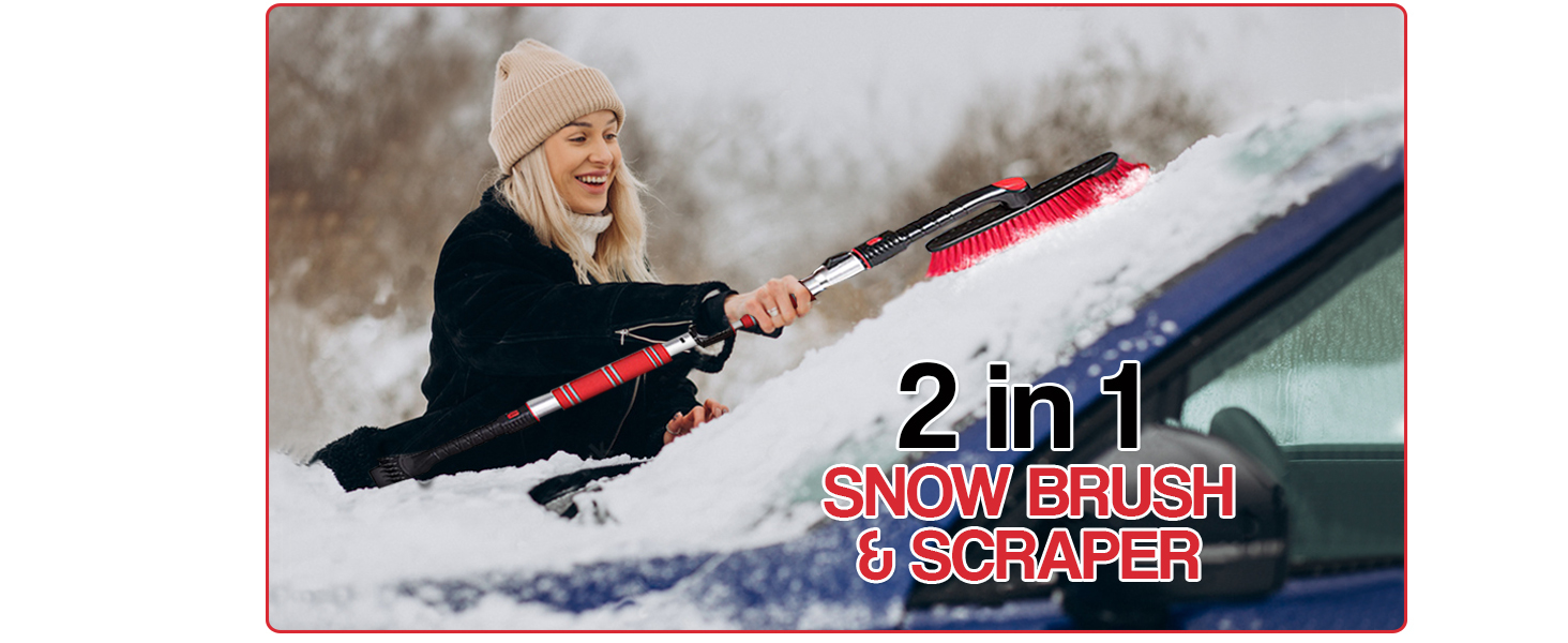 Zone Tech Ice Scraper and Extendable Brush 360° Snow Brush Head for Car