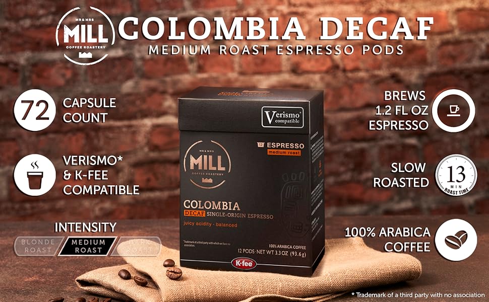 Mill Coffee Colombia Decaf Espresso Kfee® & Starbucks