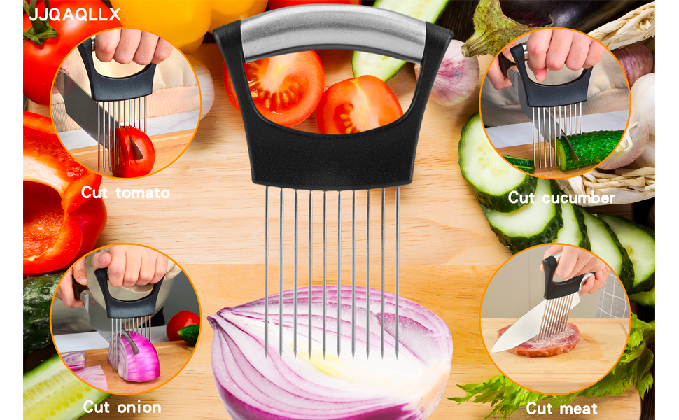 Food Slice Assistant Onion Holder Slicer Cutter Stainless Steel Onion Holder