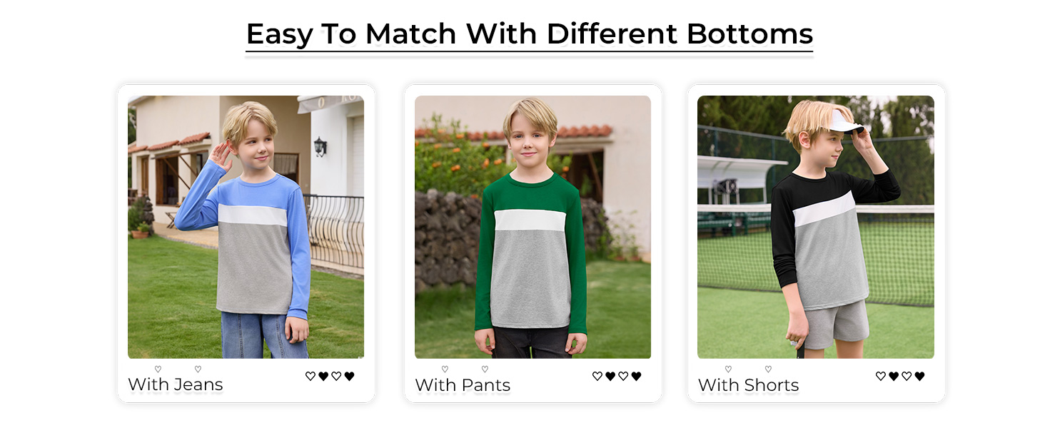 Boys Long Sleeve Shirts Kids Fashion Fall Tops Crewneck Color Block Tees