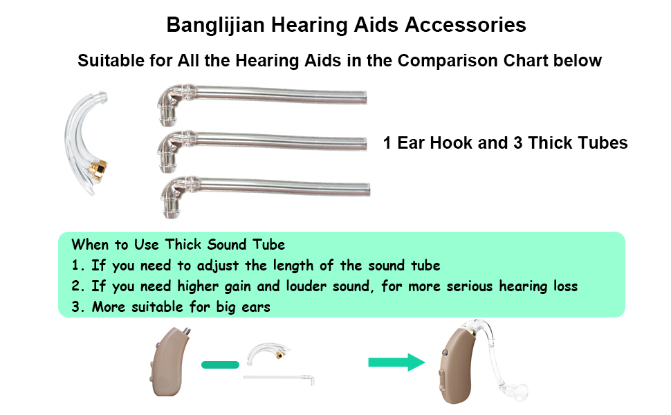 Banglijian Hearing Amplifier Accessories 1 Ear Hook and 3 Sound Tubes Health