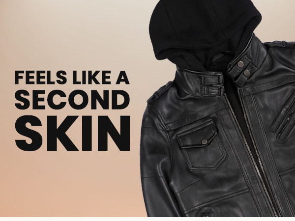 Decrum Men's Leather Jacket With Removable Hood Black - Hooded