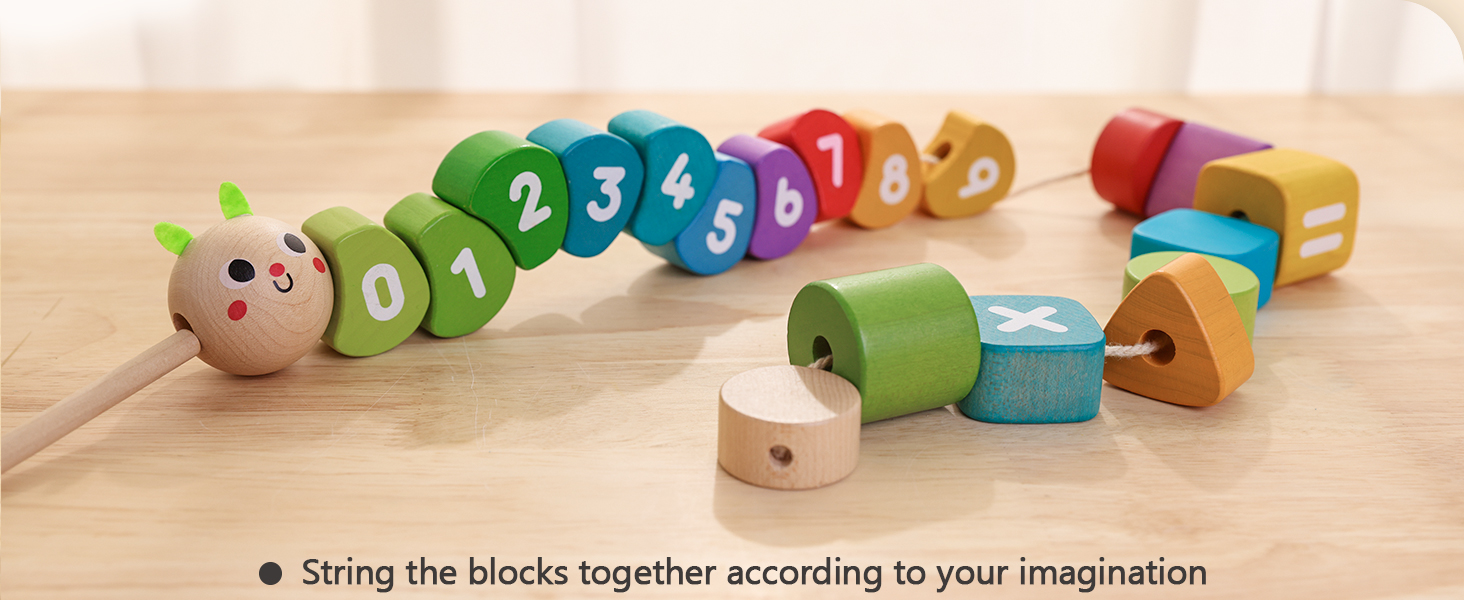 Montessori Wooden Toddlers Toys, Stacking & Lacing Beads