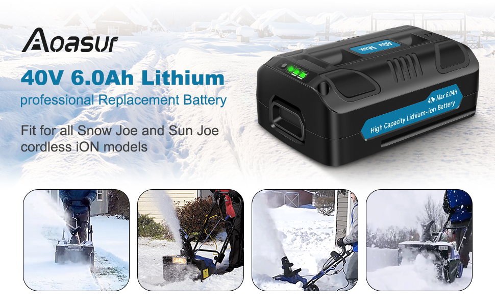 Aoasur 6.0Ah Battery Replacement for Snow Joe 40V and Sun