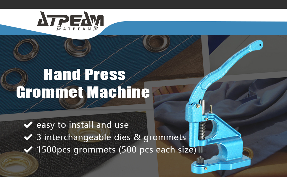 ATPEAM Hand Press Grommet Machine 3 Dies (024) Heavy Duty