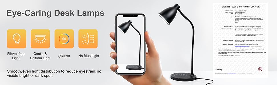 LED Desk Lamp with Wireless Charger USB Charging Port Dorm Lamp Reading Lamps for Desk Light 