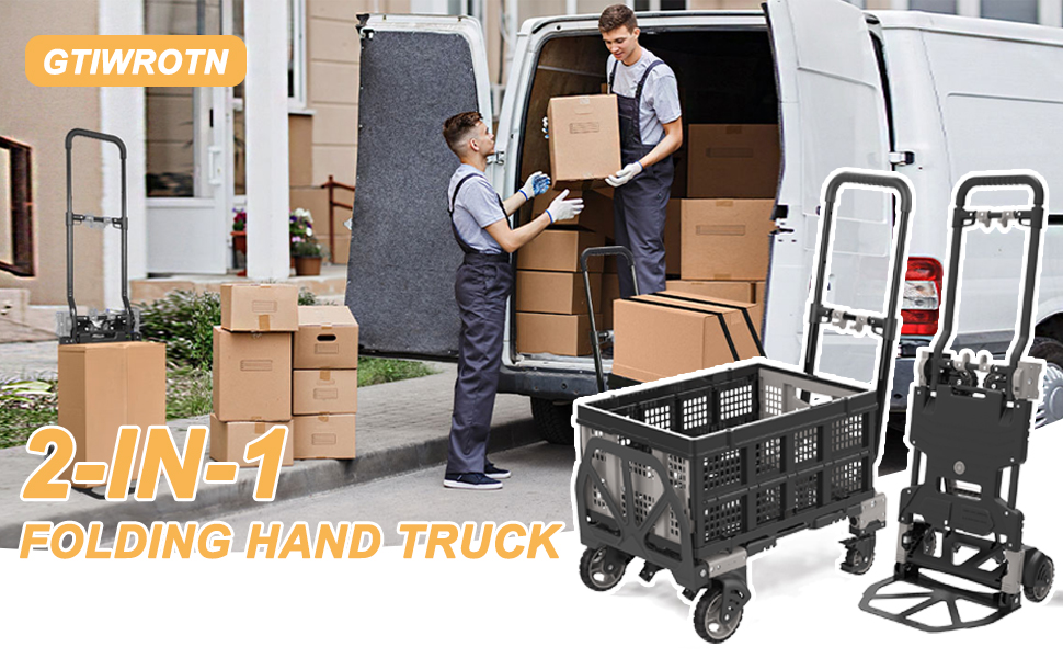 2 in 1 Folding Hand Truck Dolly with Basket*2（FourWheeled Flatbed