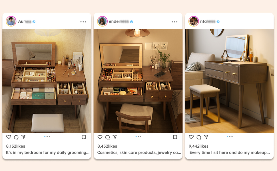 KungFuWood Makeup Vanity Desk with 3 Lighting Modes, Solid