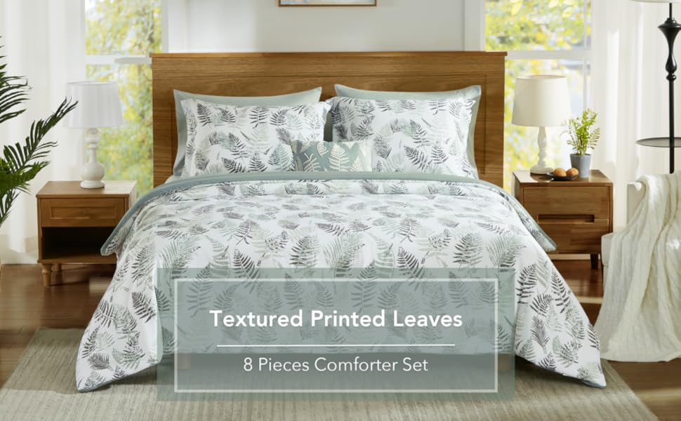 MaiRêve King Comforter Set, Textured Design Sage Green and