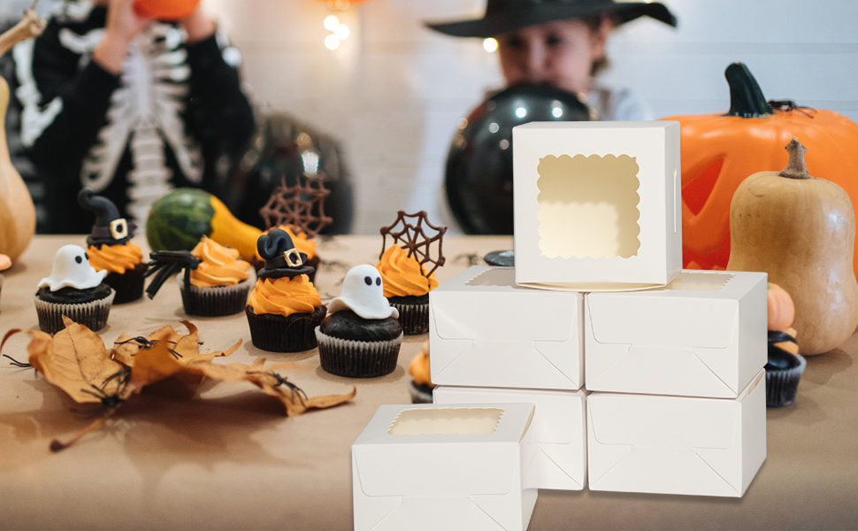 Cookie Boxes 50pcs 4x4x2.5 Inches White Cookie Boxes with