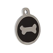design round bone black pet id tag