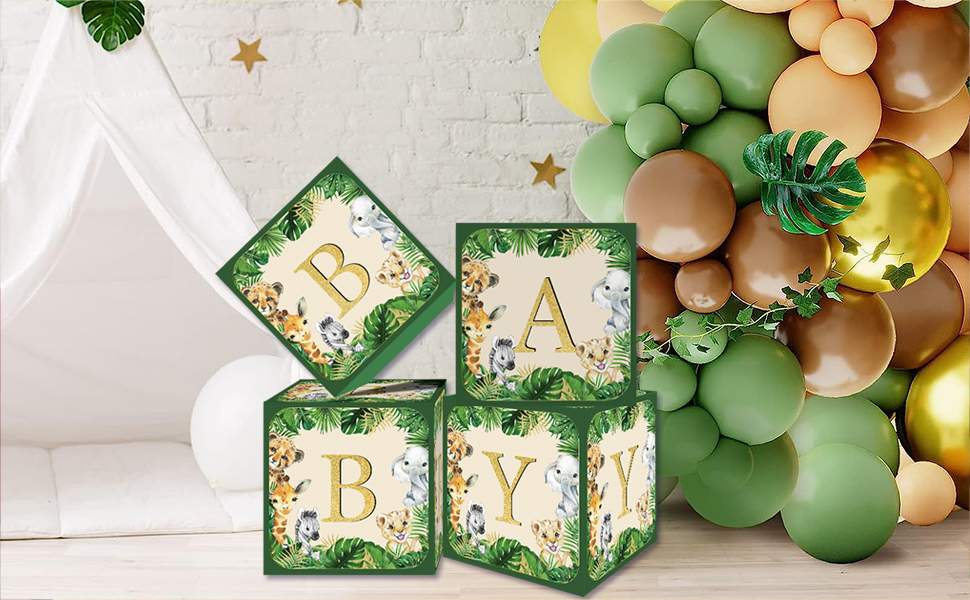Jungle Baby Boxes with Gold Letters, Jungle Baby Shower