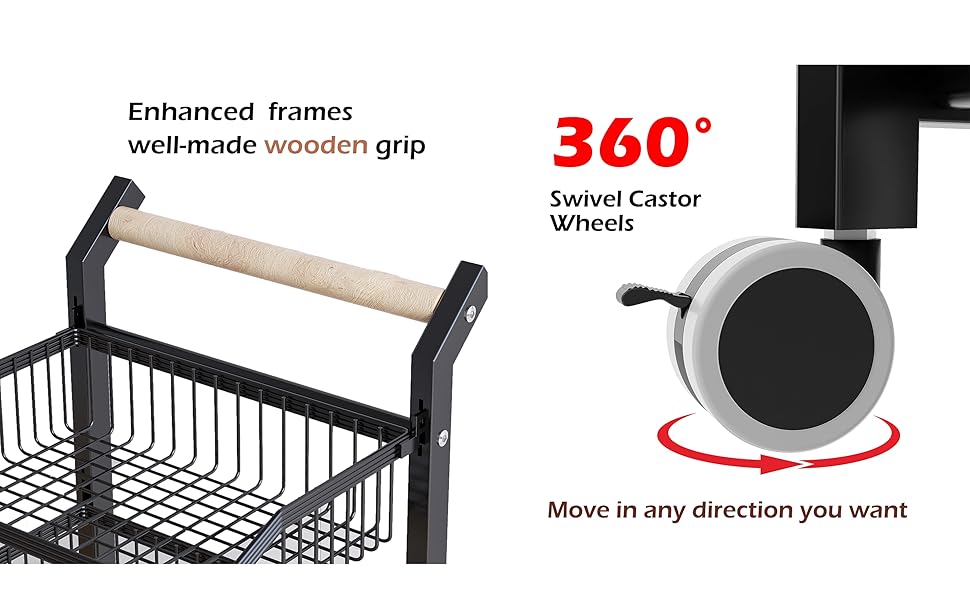 COVAODQ 4 tier kitchen trolley on wheels, kitchen vegetable storage