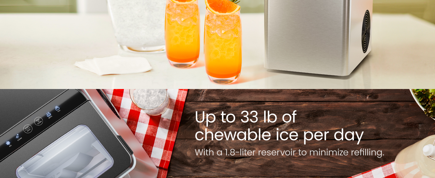 Up to 33 lb of ice per day