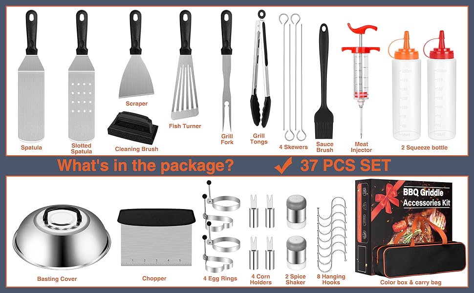 AEEKEL Flat Top Grill Accessories, 37pcs Blackstone Griddle