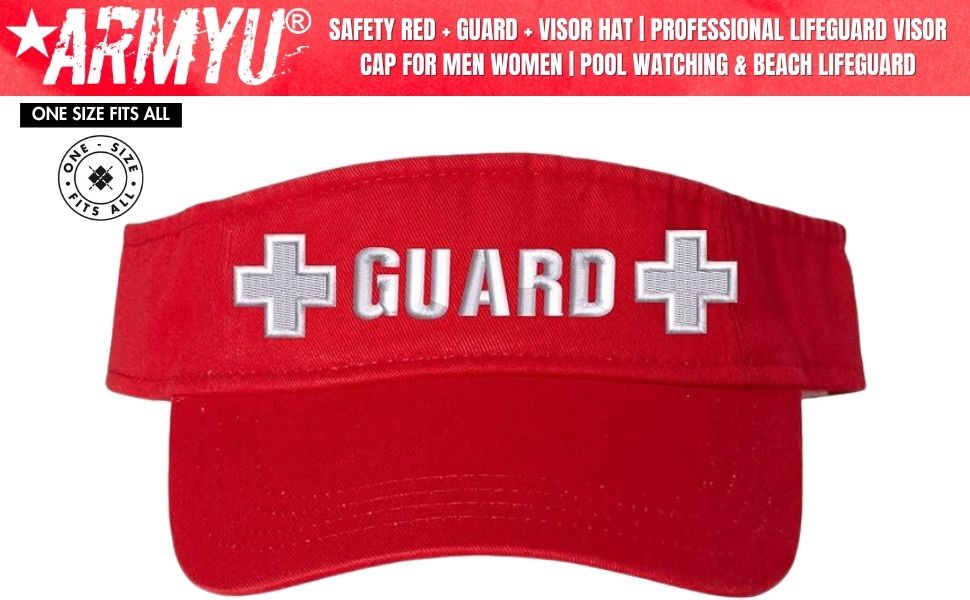 Safety Red Lifeguard Visor Hat with +Guard+ Emblem | Pool