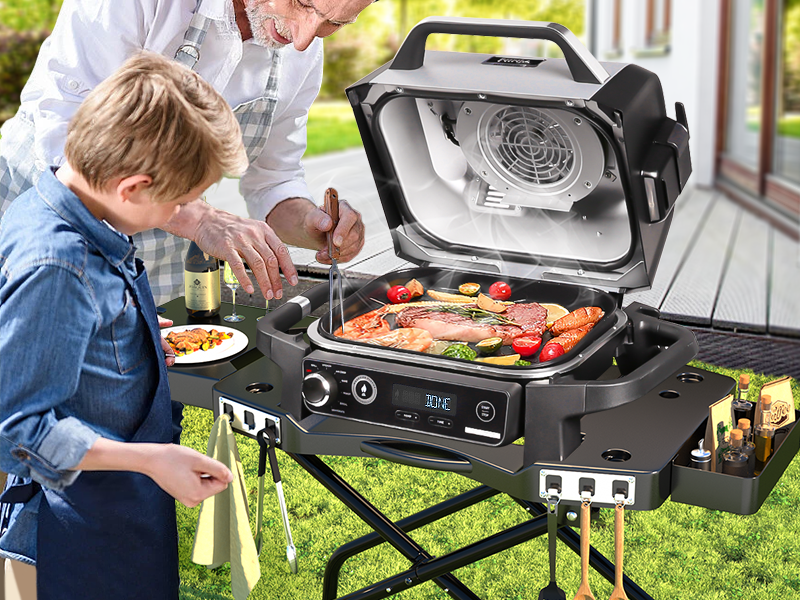 Denmay Tragbarer Grillwagen für Ninja Woodfire OG700 Serie, faltbarer