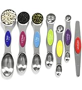 Multicolor Magnetic Measuring Spoons Set with Leveler - Stainless Steel, Stackable, Fits Spice Ja...