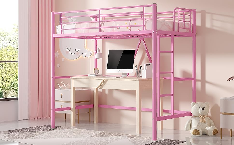 VECELO Loft Bed Twin Size, Metal Bedframe with Removable