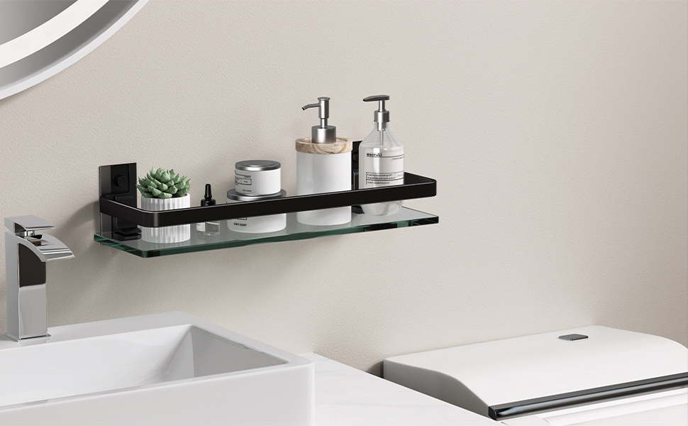 Danpoo Bathroom Wall Shelf, Tempered Glass bahtroom Shelf(Black) Tools & Home