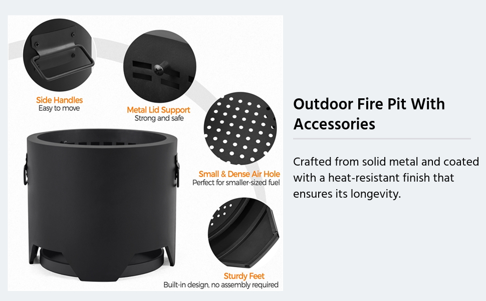 Yaheetech Fire Pit 60 cm Tabletop Fire Pit with Stand Smokeless Fire