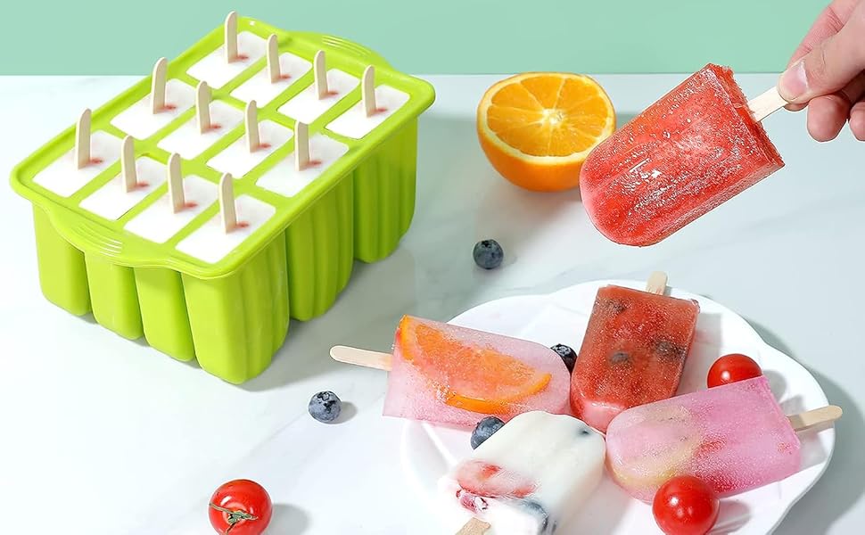 Ice Lolly Mould 12 Pieces Food Grade Silicone Popsicle Mold Easy to