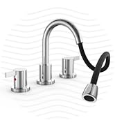 Phiestina Pull Down Sprayer Chrome 8 Inch 3 Hole Bathroom Sink Faucet, 2 Handles Widespread Pull ...