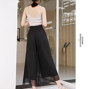 Amazon | [Ksila] ガウチョパンツ ワイドパンツ レース シフォン