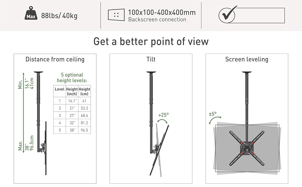 Barkan 97 cm Long TV Ceiling Mount, 29 65 inch Tilting / Full Motion