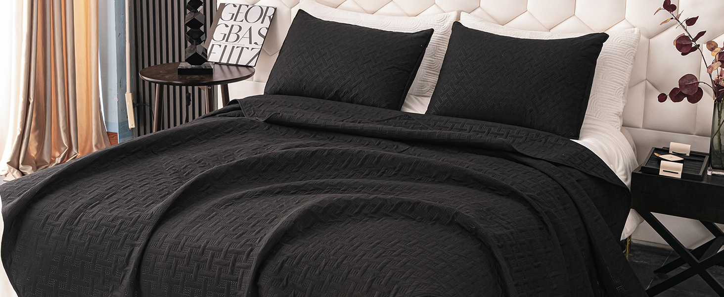 FLYMME Queen Quilt Bedding Set Black Lightweight Bedspreads