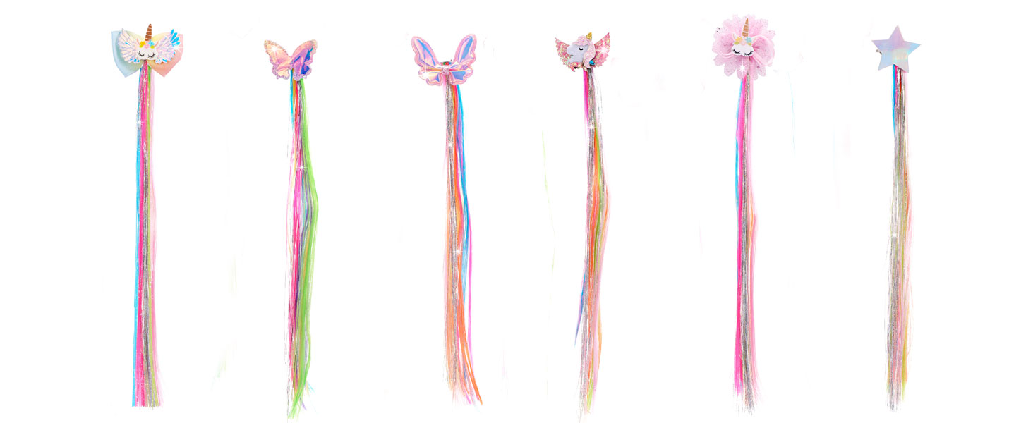 Unicorn Hair Extensions Clip for Children 6 Sets Colored