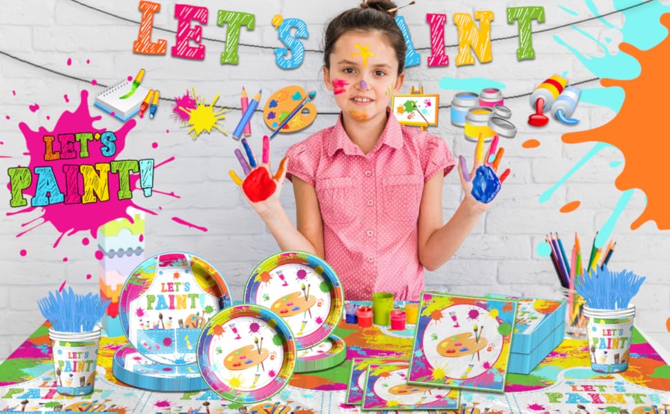 Paint Party Supplies, 142 Pcs Art Paint Party Tableware Set