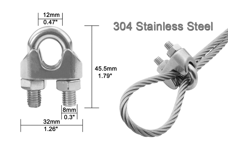 WeiMeet M10 Wire Rope Clamp 304 Stainless Steel 3/8" Wire