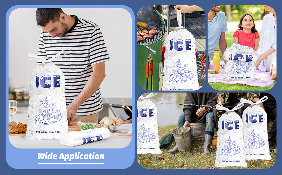 VOKOY 60 Pack Ice Cube Bags 10 lb with Drawstring, Reusable